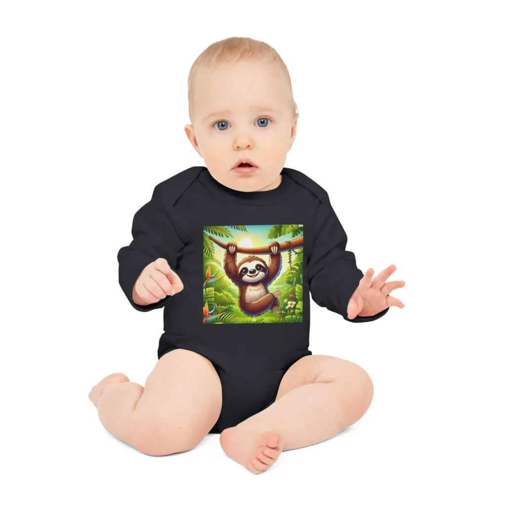 Sloth Baby Onesie, Cute Infant Outfit, Organic Bodysuit with Long Sleeves, Adorable Newborn Clothes, Sloth Print Baby Jumpsuit, Gender
