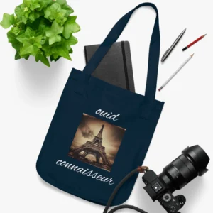 Canvas Tote Bag, Enthusiast, Eiffel Tower, 'Ouid Connaisseur', Eco-Friendly, Reusable Shopping Bag, French Style