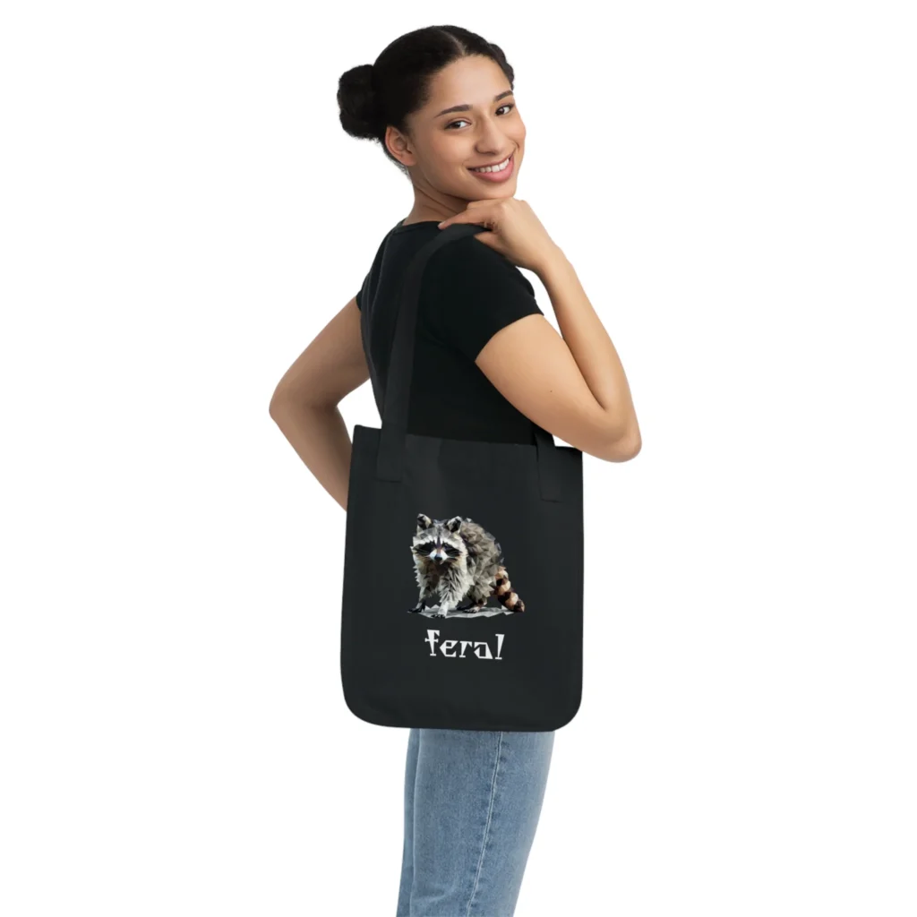 Organic Tote Bag, Feral Raccoon Eco-Friendly Reusable Shopper, Canvas Handbag, Animal Lover Gift, Sustainable Grocery Bag, Nature Inspired
