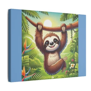 Matte Canvas, Stretched, 0.75" - Blue Happy Sloth