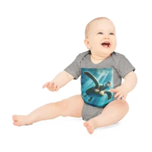 Sea Turtle Baby Organic Short Sleeve Bodysuit, Infant Clothing, Ocean Animal Onesie, Newborn Outfit, Baby Shower Gift
