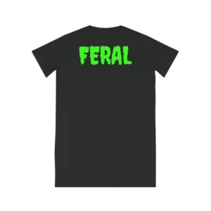 Snake Feral Spinner T-Shirt Dress, Neon Green Serpent Graphic Tee, Black Pink White Feral Animal Outfit, Snakeskin Print Dress, Reptile