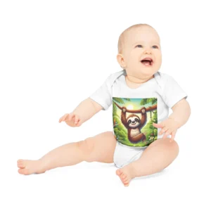 Sloth Print Baby Bodysuit, Organic Short Sleeve Romper, Infant Clothing, Gender Neutral Baby Outfit, Cute Animal Baby Clothes